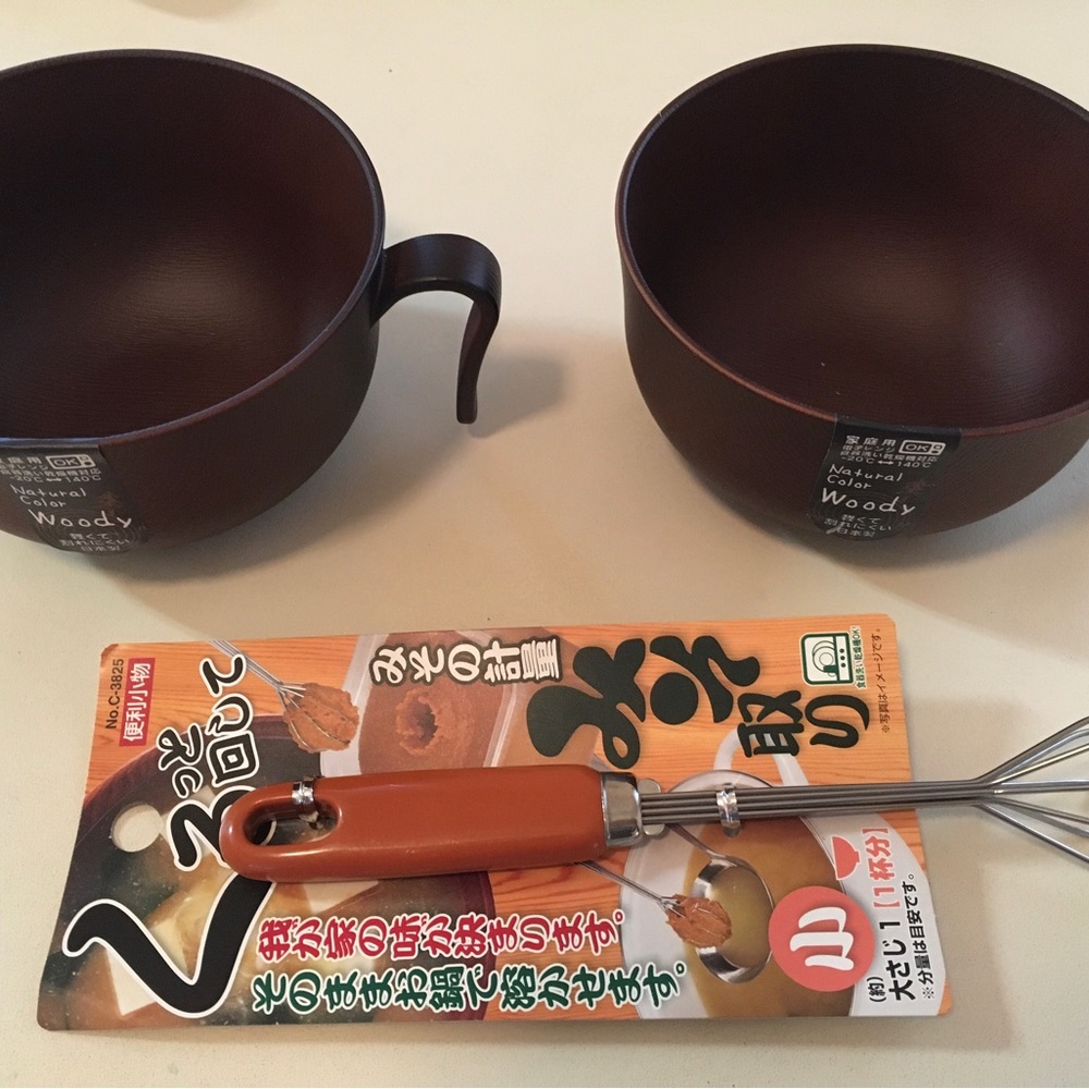 Set Of 2 Japanese Style Solid Wood Bowls Miso Soup Salad Rice & 1 Muddler